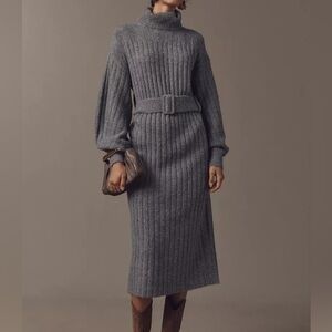Anthropologie Gray Ribbed Turtleneck Sweater Dress